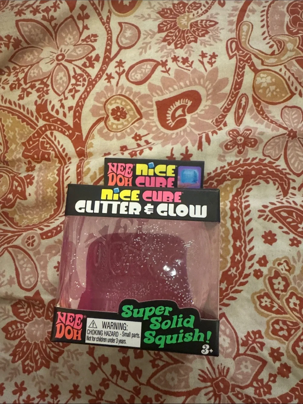 Nee Doh Nice Cube Glitter & Glow Super Solid Squish - Pink